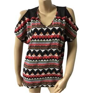 SUGARLIPS Womens Size XS Cold Shoulder Short Sleeve V Neck Peasant Boho Shirt